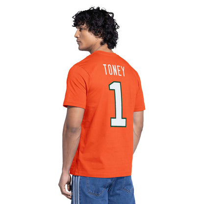 adidas Miami Hurricanes Orange Malachi Toney #1 T-Shirt