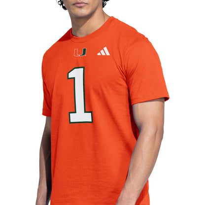 adidas Miami Hurricanes Orange Malachi Toney #1 T-Shirt