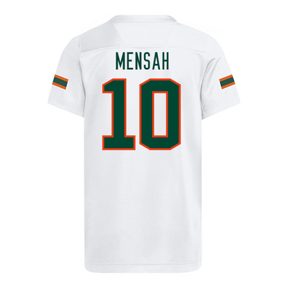 adidas Miami Hurricanes Youth #10 Darian Mensah Student Athlete White Football Jersey