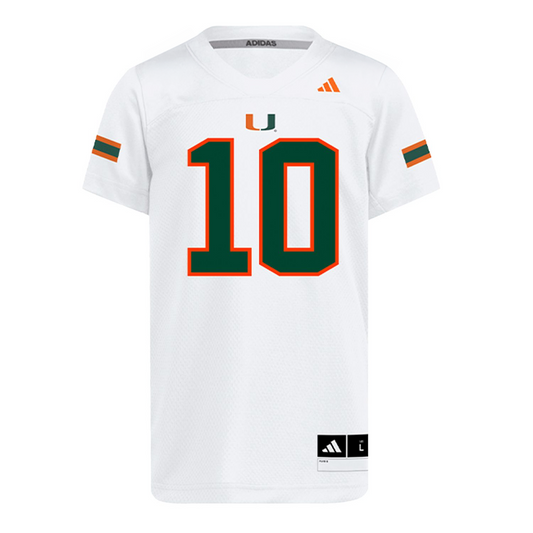 adidas Miami Hurricanes Youth #10 Darian Mensah Student Athlete White Football Jersey