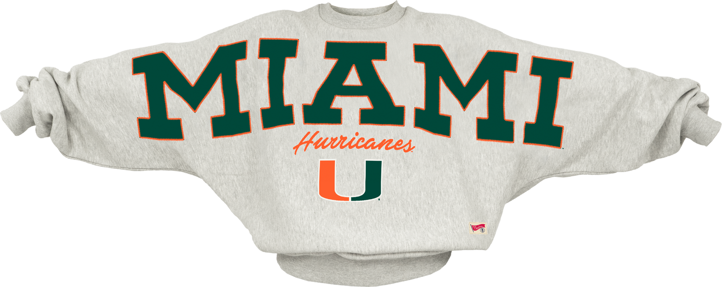 Pressbox Miami Hurricanes Women's Ash Flannigan Crew Sweatshirt