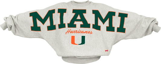 Pressbox Miami Hurricanes Women's Ash Flannigan Crew Sweatshirt