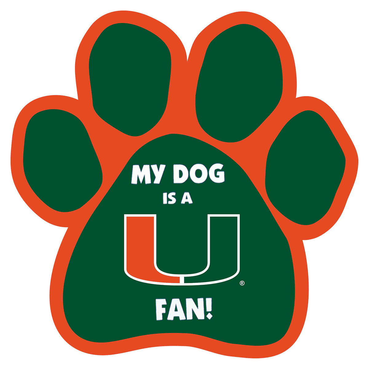 All Star Dogs Miami Hurricanes Green Paw Print Car Magnet