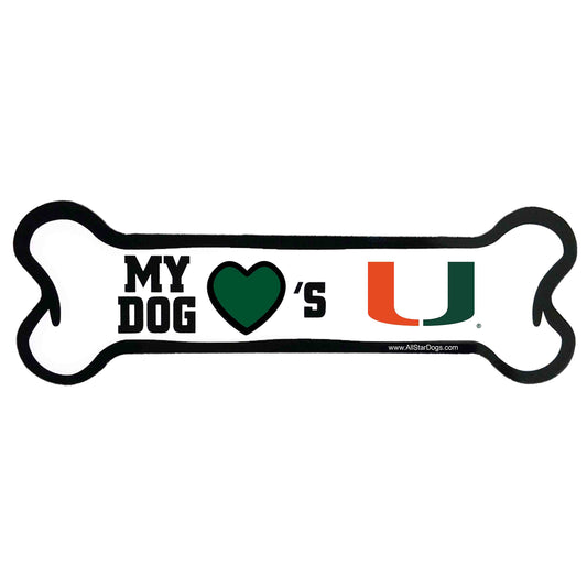 All Star Dogs Miami Hurricanes White Dog Bone Car Magnet