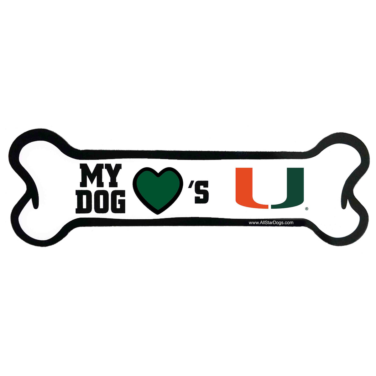 All Star Dogs Miami Hurricanes White Dog Bone Car Magnet