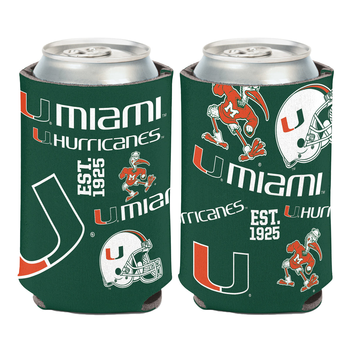 WinCraft Miami Hurricanes Scatterprint Green Can Cooler