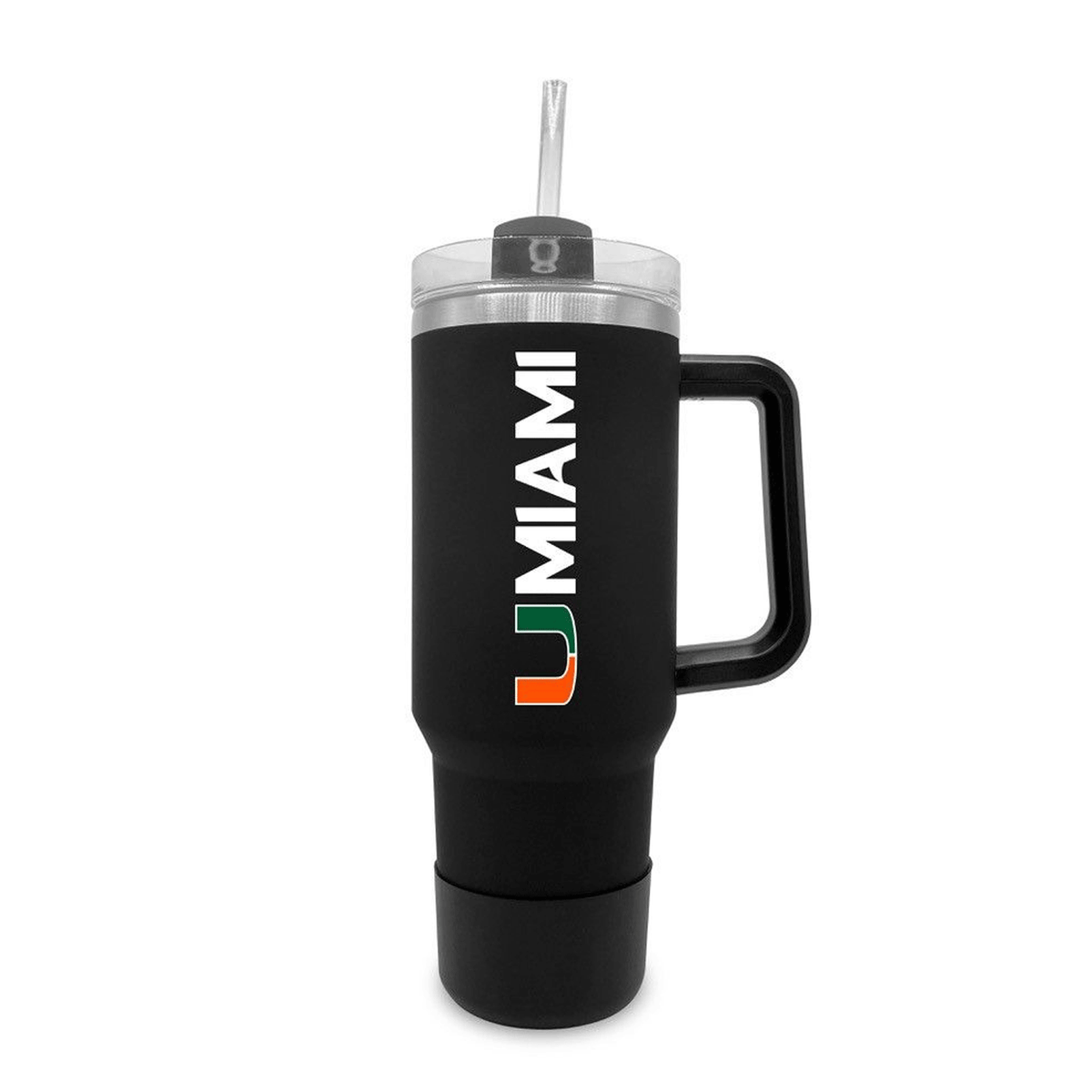 The Fanatic Group Miami Hurricanes Black 40oz. Stainless Tumbler with Handle &amp; Removable Straw