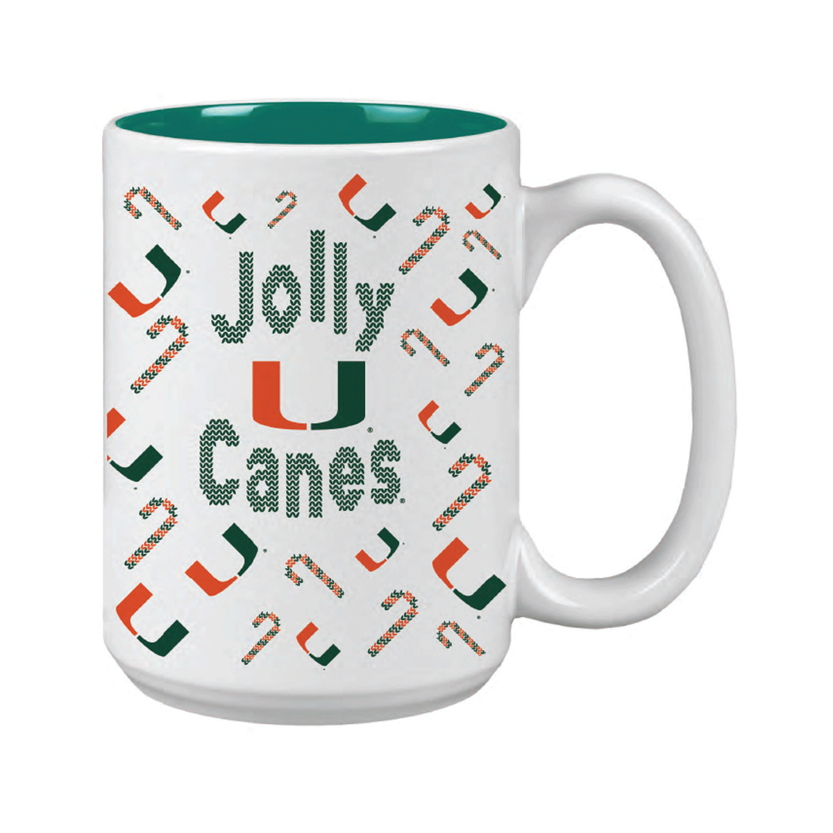 Indigo Falls Miami Hurricanes White Holiday Jolly Canes 15oz Ceramic Mug