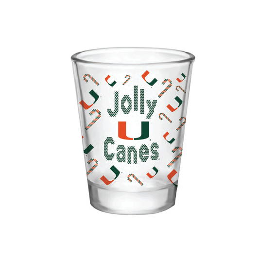 Indigo Falls Miami Hurricanes Holiday Jolly Canes 2oz Shot Glass