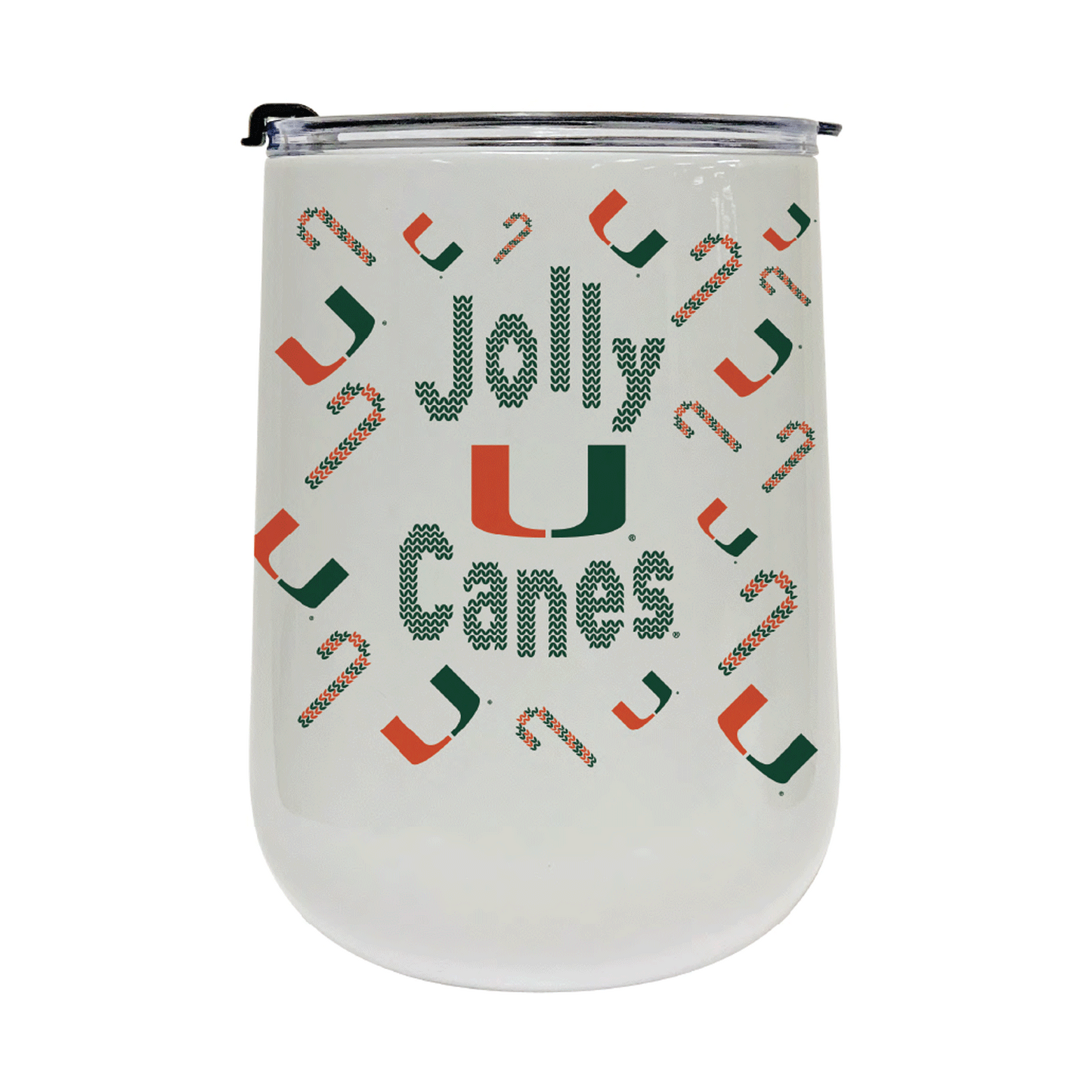 Indigo Falls Miami Hurricanes White Holiday Jolly Canes 18oz Stainless Steel Wine Tumbler