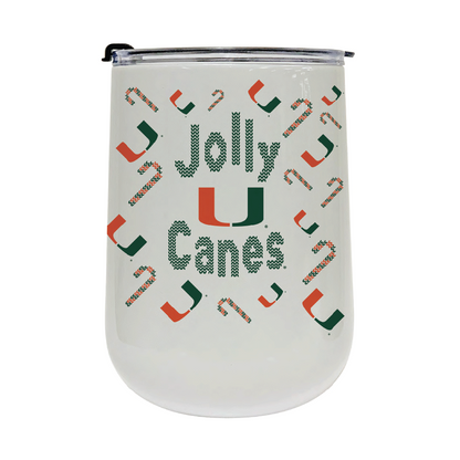 Indigo Falls Miami Hurricanes White Holiday Jolly Canes 18oz Stainless Steel Wine Tumbler