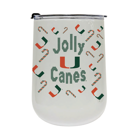 Indigo Falls Miami Hurricanes White Holiday Jolly Canes 18oz Stainless Steel Wine Tumbler