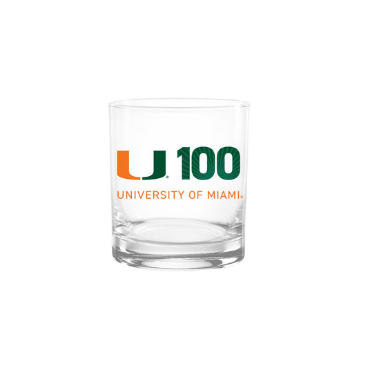 Indigo Falls Miami Hurricanes 14oz U100 Logo Rock Glass