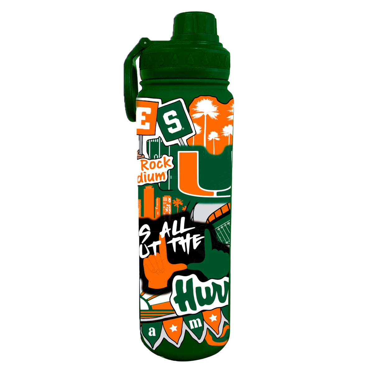 The Fanatic Group Miami Hurricanes Green Sticker Pack 24oz Water Bottle