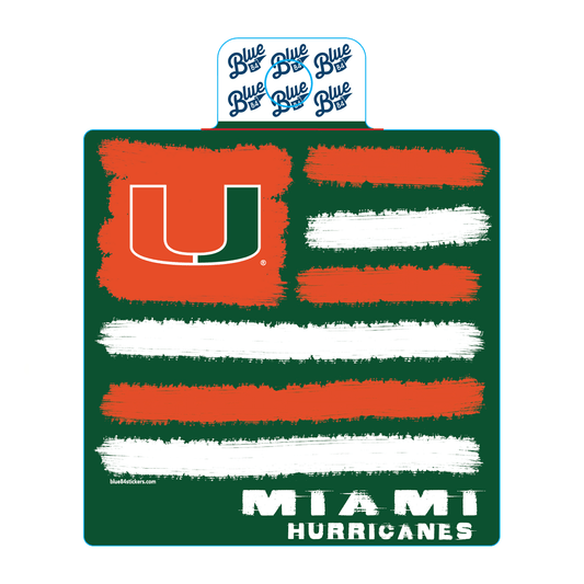 Blue 84 Miami Hurricanes Green and Orange Flag Sticker
