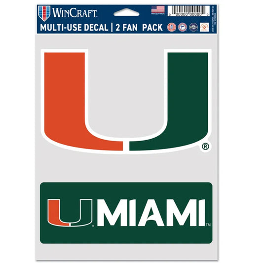 WinCraft Miami Hurricanes Orange and Green U Logo Multi-Use Decal 2-Pack