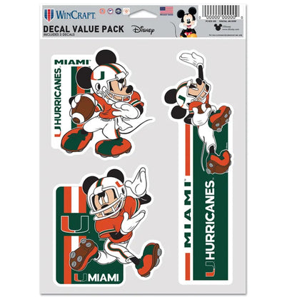 WinCraft Miami Hurricanes Orange and Green Disney Mickey Football Decal 3-Pack