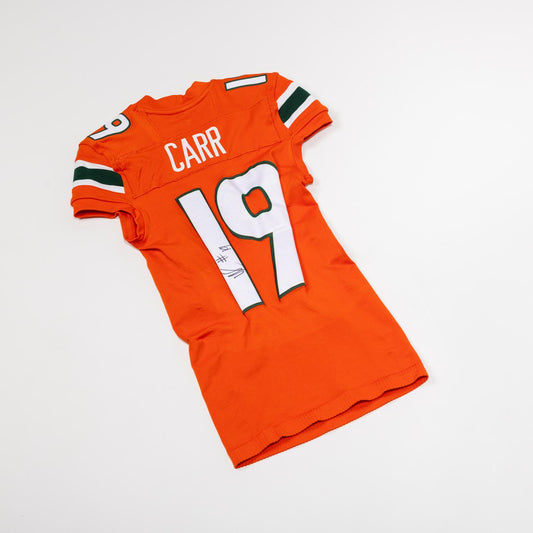 adidas Miami Hurricanes 2024 Student Athlete #19 Ny Carr Autographed Orange Game-Worn Football Jersey