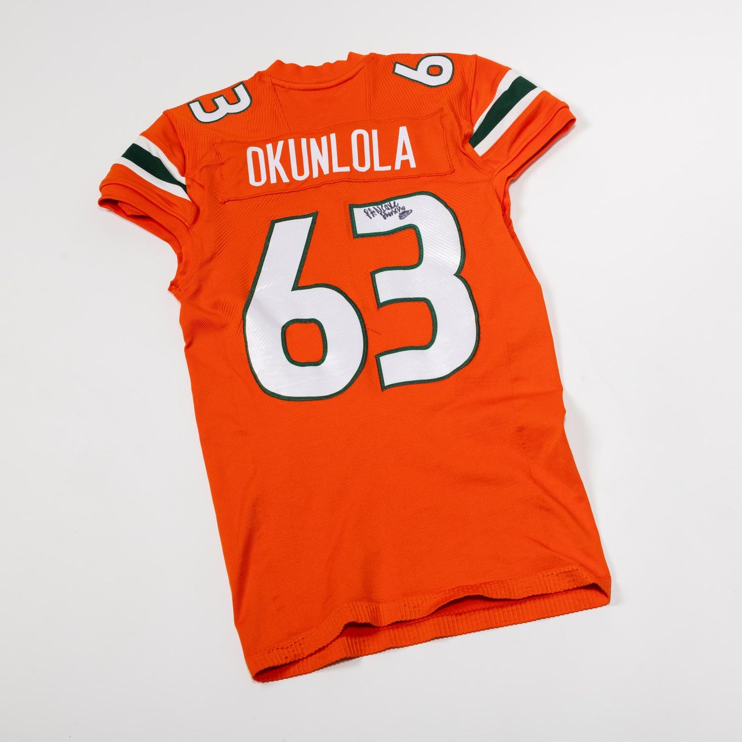 adidas Miami Hurricanes 2024 Student Athlete #63 Samson Okunlola Autographed Orange Game-Worn Football Jersey