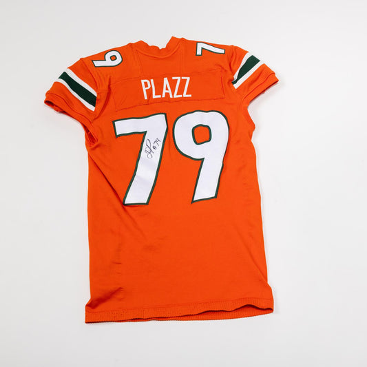adidas Miami Hurricanes 2024 Student Athlete #79 Deryc Plazz Autographed Orange Game-Worn Football Jersey