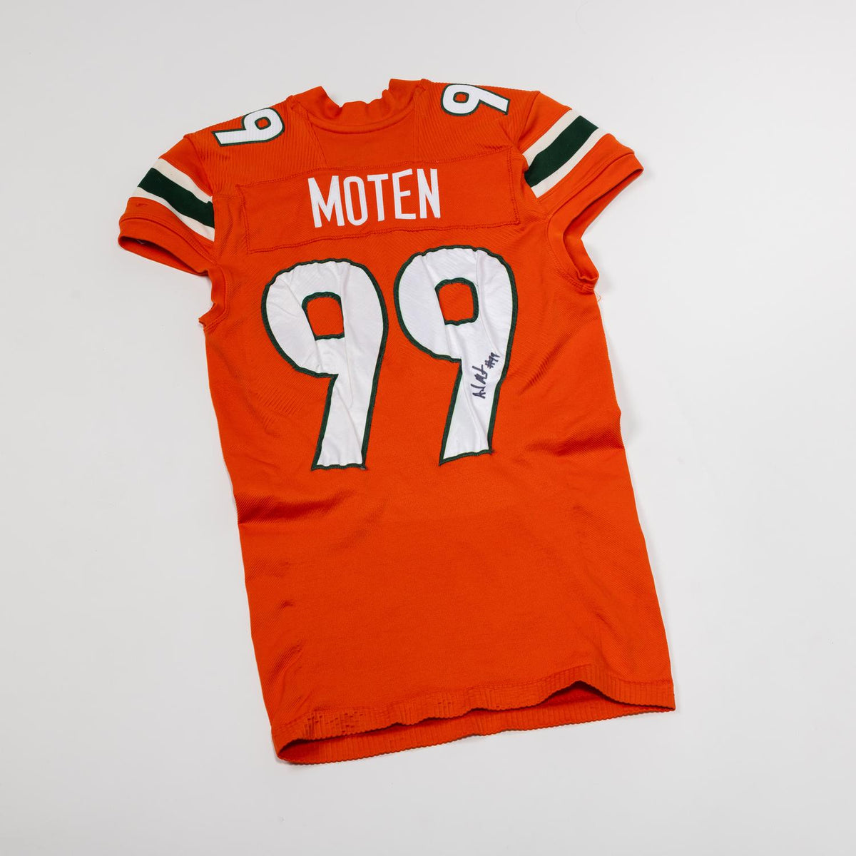 adidas Miami Hurricanes 2024 Student Athlete #99 Ahmad Moten Autographed Orange Game-Worn Football Jersey