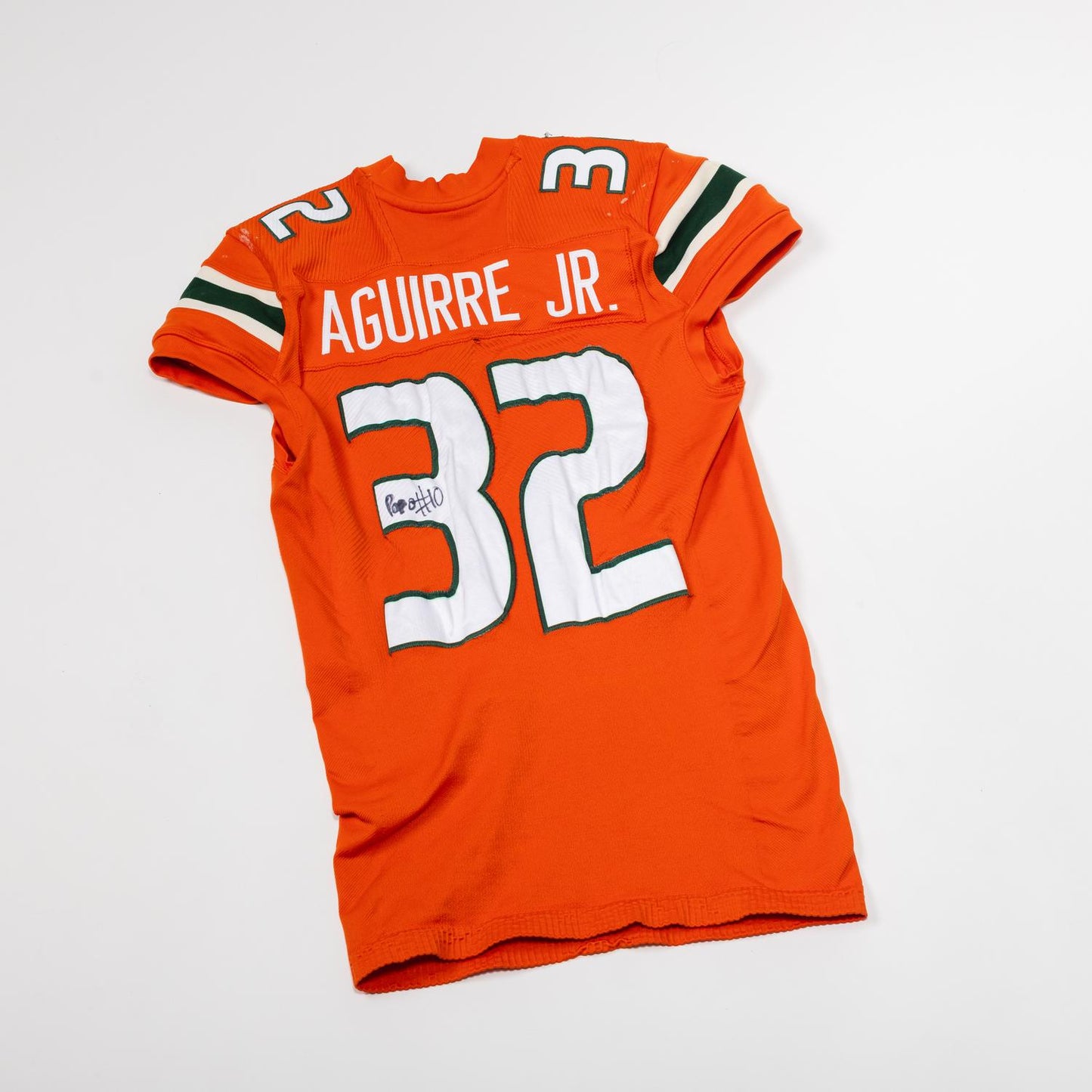 adidas Miami Hurricanes 2024 Student Athlete #32 Raul Aguirre Autographed Orange Game-Worn Football Jersey