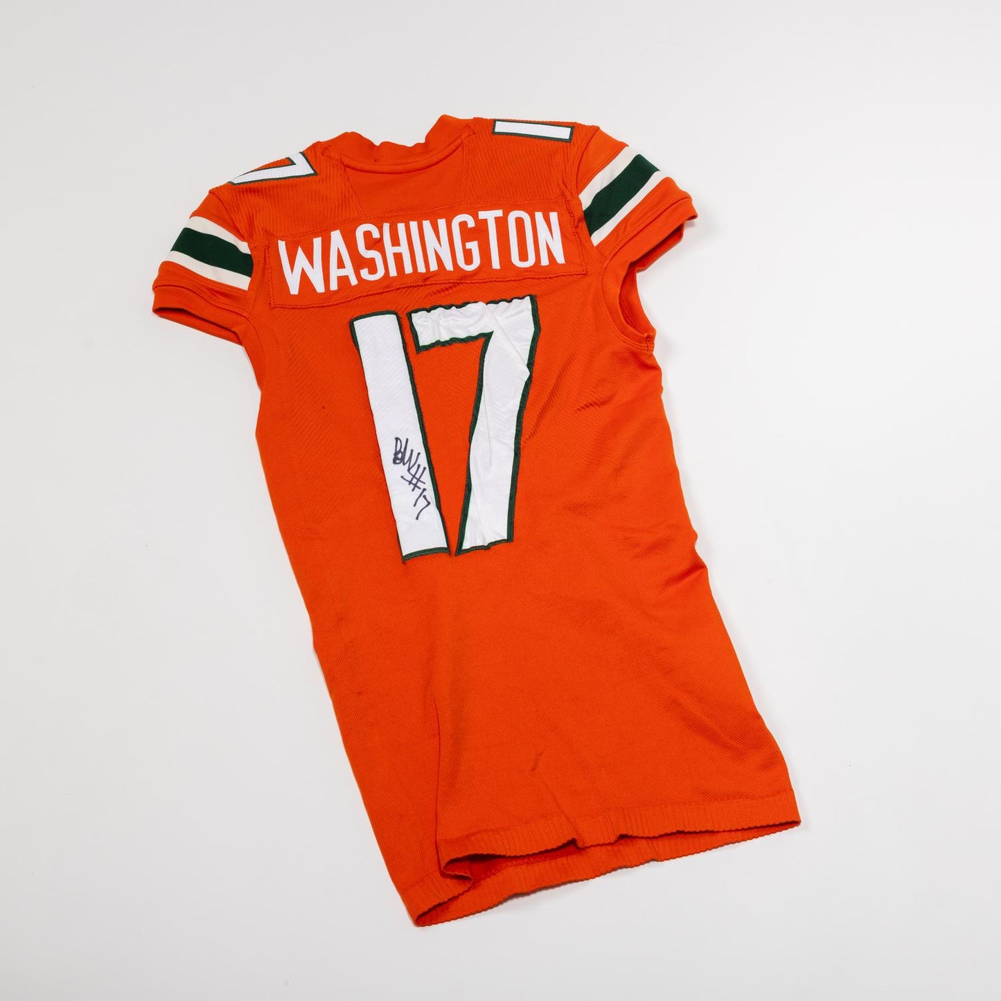 adidas Miami Hurricanes 2024 Student Athlete #17 Bobby Washington, Jr. Autographed Orange Game-Worn Football Jersey