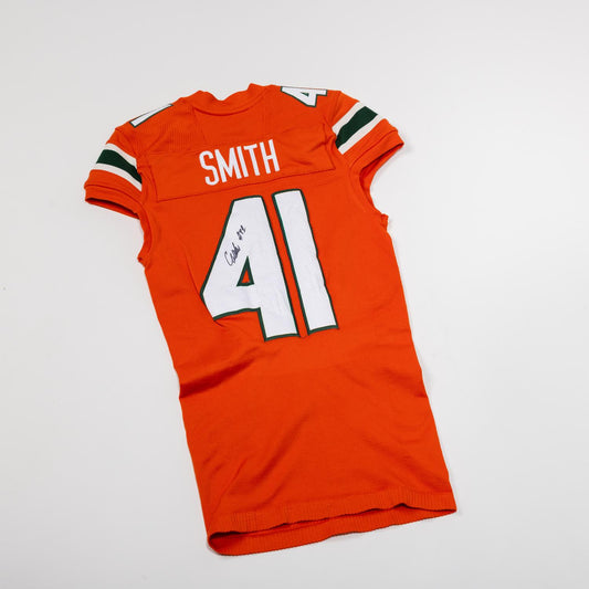 adidas Miami Hurricanes 2024 Student Athlete #41 Chase Smith Autographed Orange Game-Worn Football Jersey