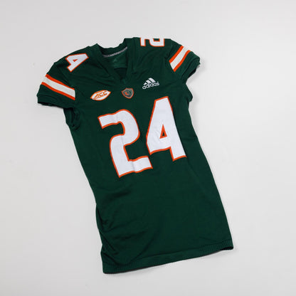 adidas Miami Hurricanes 2023 Student Athlete #24 Malik Bryant Autographed Green Game-Worn Football Jersey