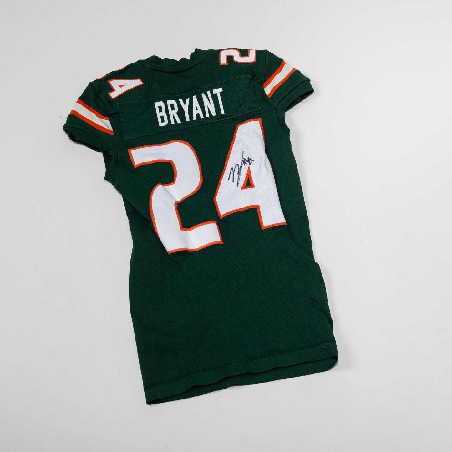 adidas Miami Hurricanes 2023 Student Athlete #24 Malik Bryant Autographed Green Game-Worn Football Jersey