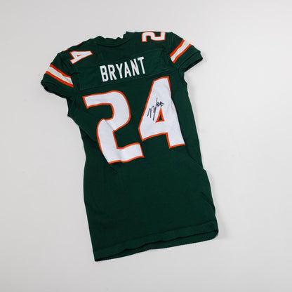 adidas Miami Hurricanes 2023 Student Athlete #24 Malik Bryant Autographed Green Game-Worn Football Jersey