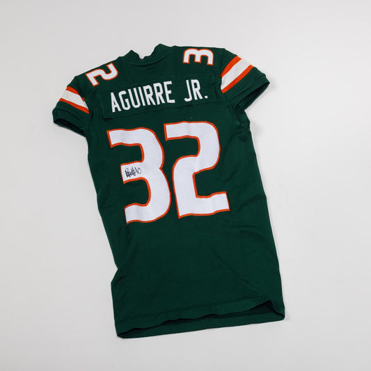 adidas Miami Hurricanes 2023 Student Athlete #32 Raul Aguirre Autographed Green Game-Worn Football Jersey