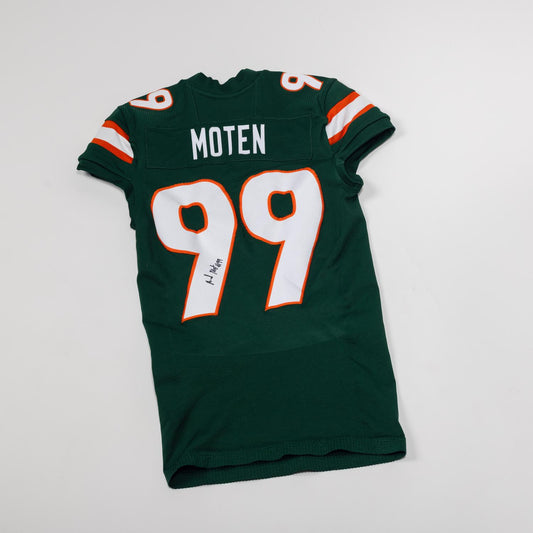 adidas Miami Hurricanes 2023 Student Athlete #99 Ahmad Moten Autographed Green Game-Worn Football Jersey