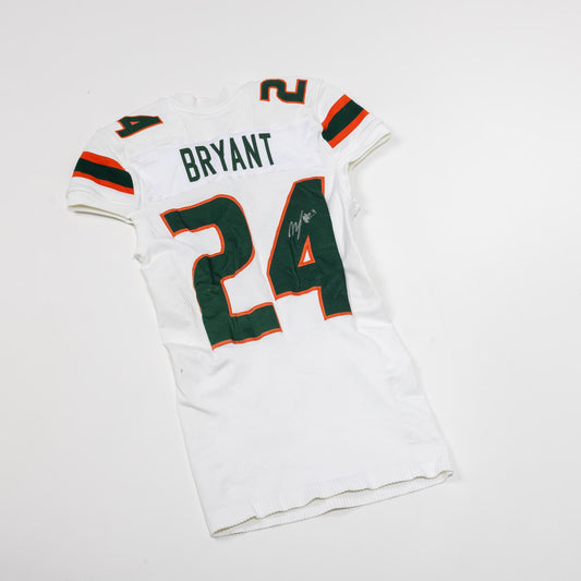 adidas Miami Hurricanes 2023 Student Athlete #24 Malik Bryant Autographed White Game-Worn Football Jersey