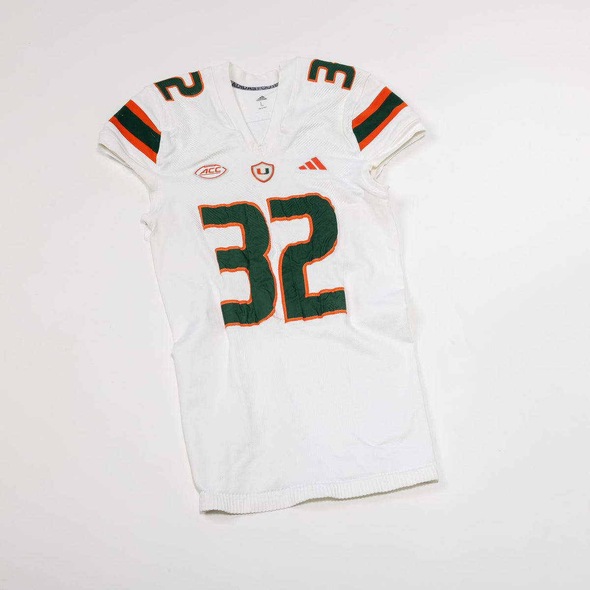adidas Miami Hurricanes 2023 Student Athlete #32 Raul Aguirre Autographed White Game-Worn Football Jersey