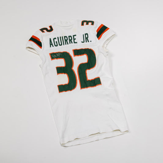 adidas Miami Hurricanes 2023 Student Athlete #32 Raul Aguirre Autographed White Game-Worn Football Jersey