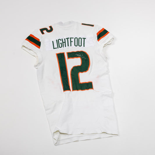 adidas Miami Hurricanes 2024 Student Athlete #12 Marquise Lightfoot Autographed White Game-Worn Football Jersey