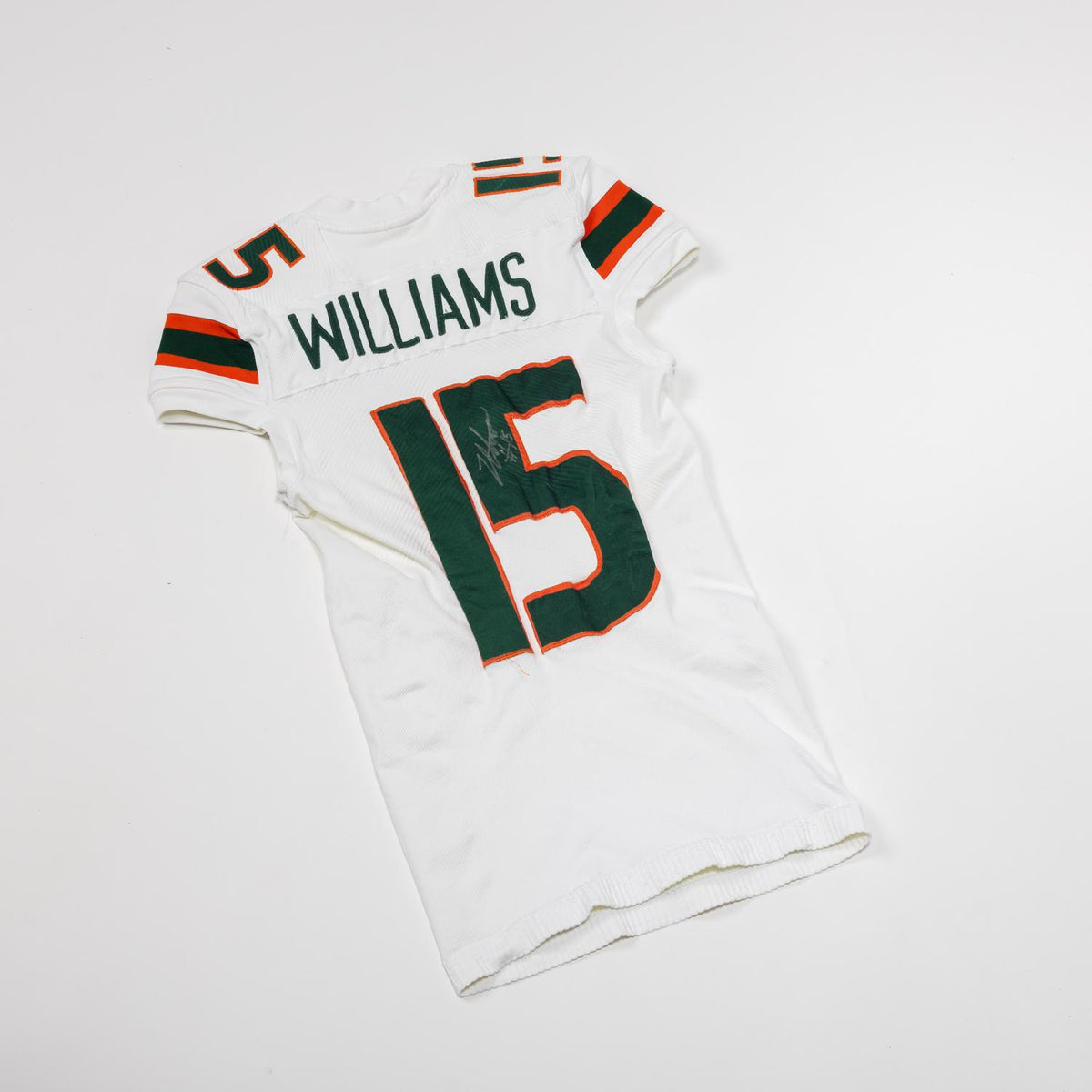 adidas Miami Hurricanes 2023 Student Athlete #15 Markeith Williams  Autographed White Game-Worn Football Jersey