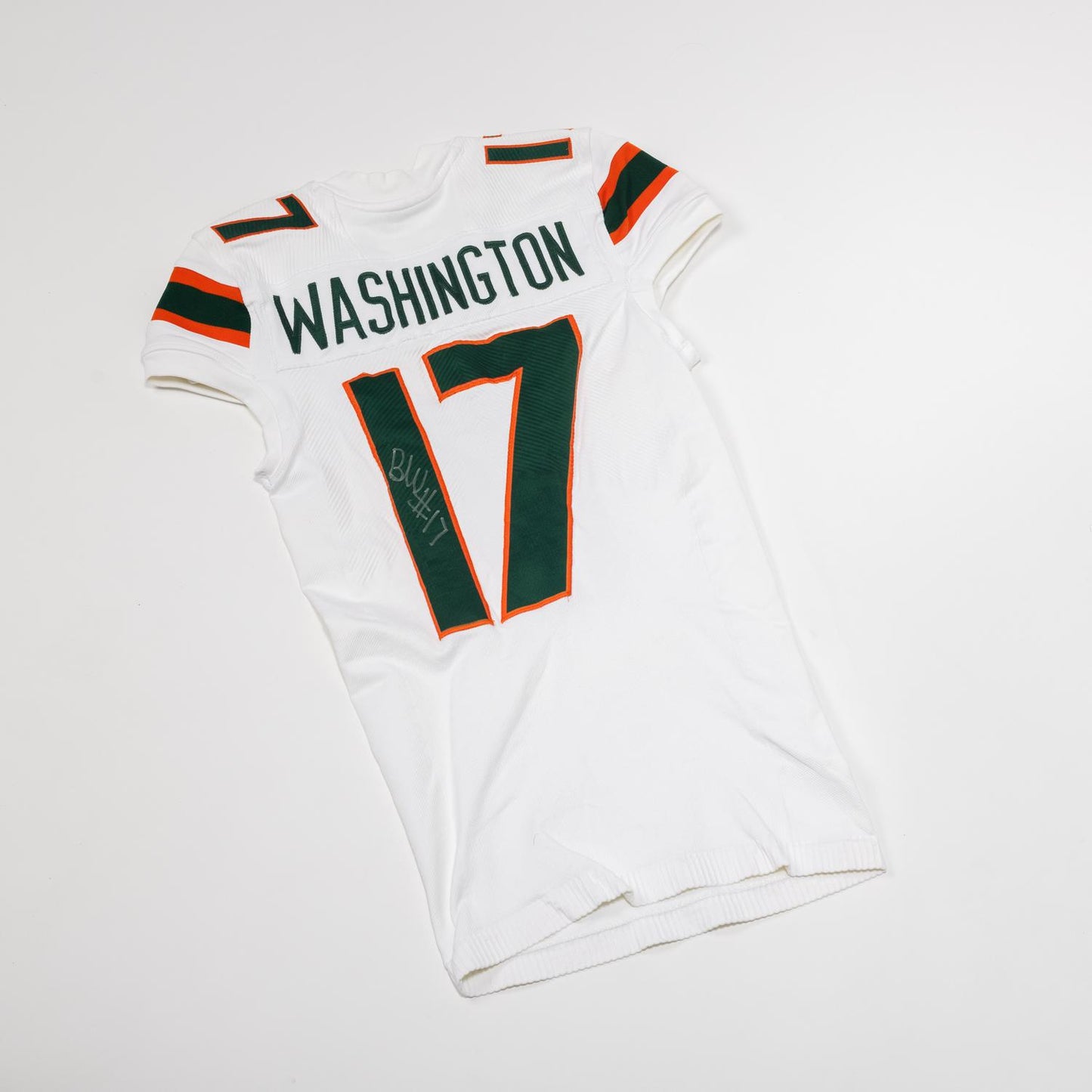 adidas Miami Hurricanes 2023 Student Athlete #17 Bobby Washington, Jr. Autographed White Game-Worn Football Jersey