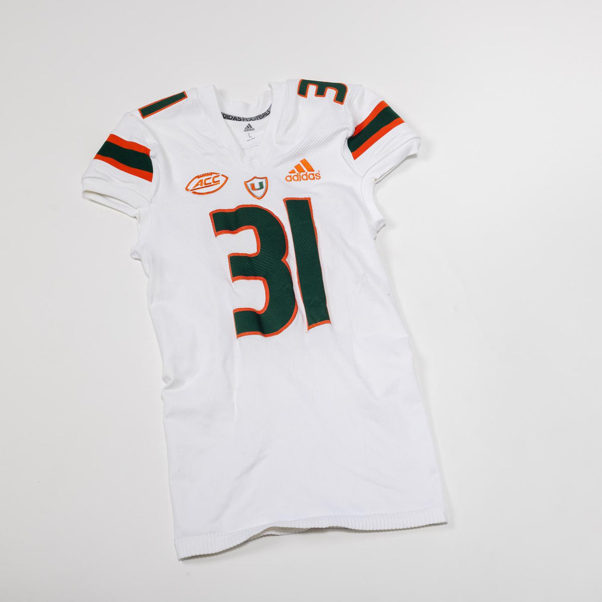 adidas Miami Hurricanes 2023 Student Athlete #31 Wesley Bissainthe Autographed White Game-Worn Football Jersey