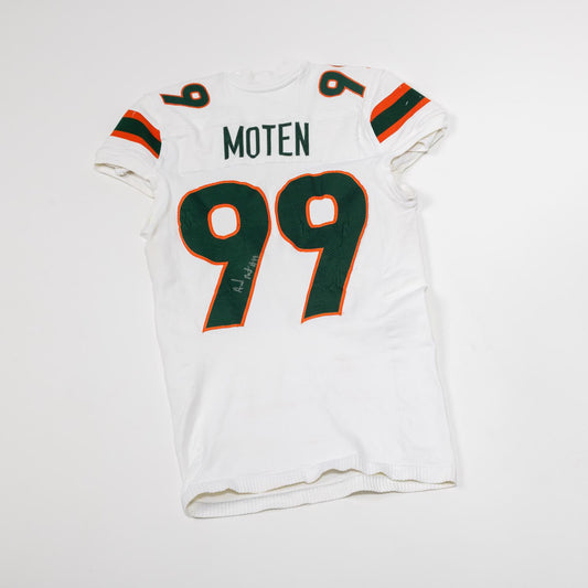 adidas Miami Hurricanes 2023 Student Athlete #99 Ahmad Moten Autographed White Game-Worn Football Jersey
