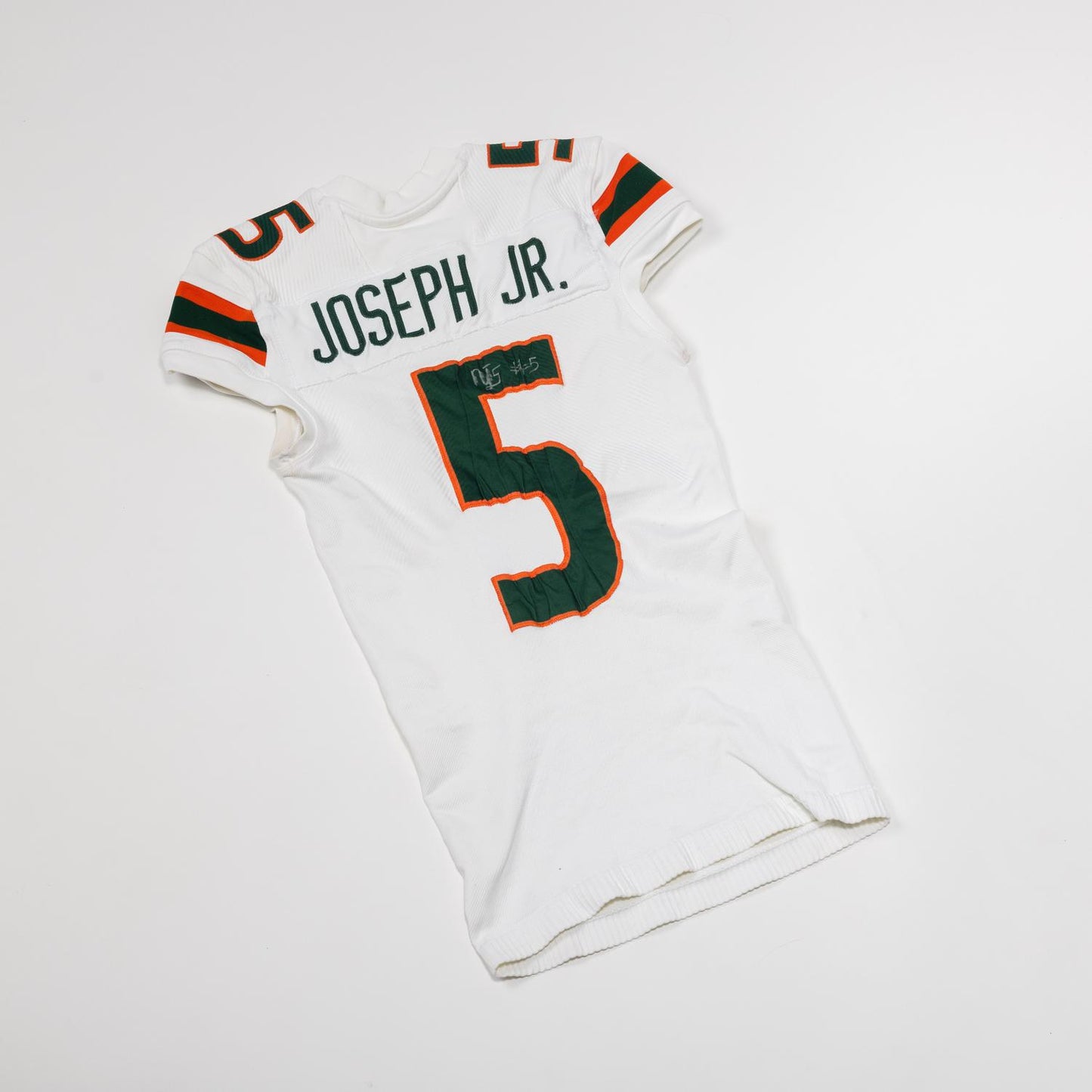 adidas Miami Hurricanes 2024 Student Athlete #5 Ray Ray Joseph Autographed White Game-Worn Football Jersey