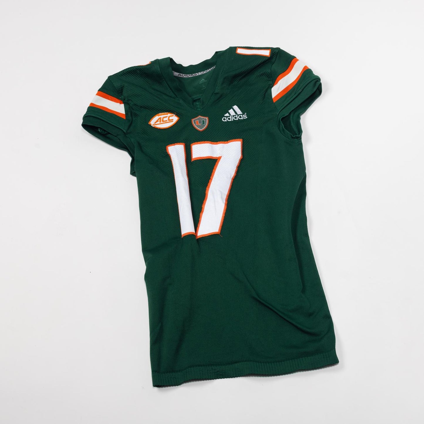 adidas Miami Hurricanes 2023 Student Athlete #17 Emory Williams Autographed Green Game-Worn Football Jersey