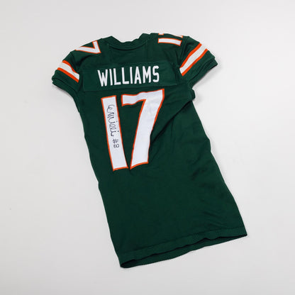 adidas Miami Hurricanes 2023 Student Athlete #17 Emory Williams Autographed Green Game-Worn Football Jersey