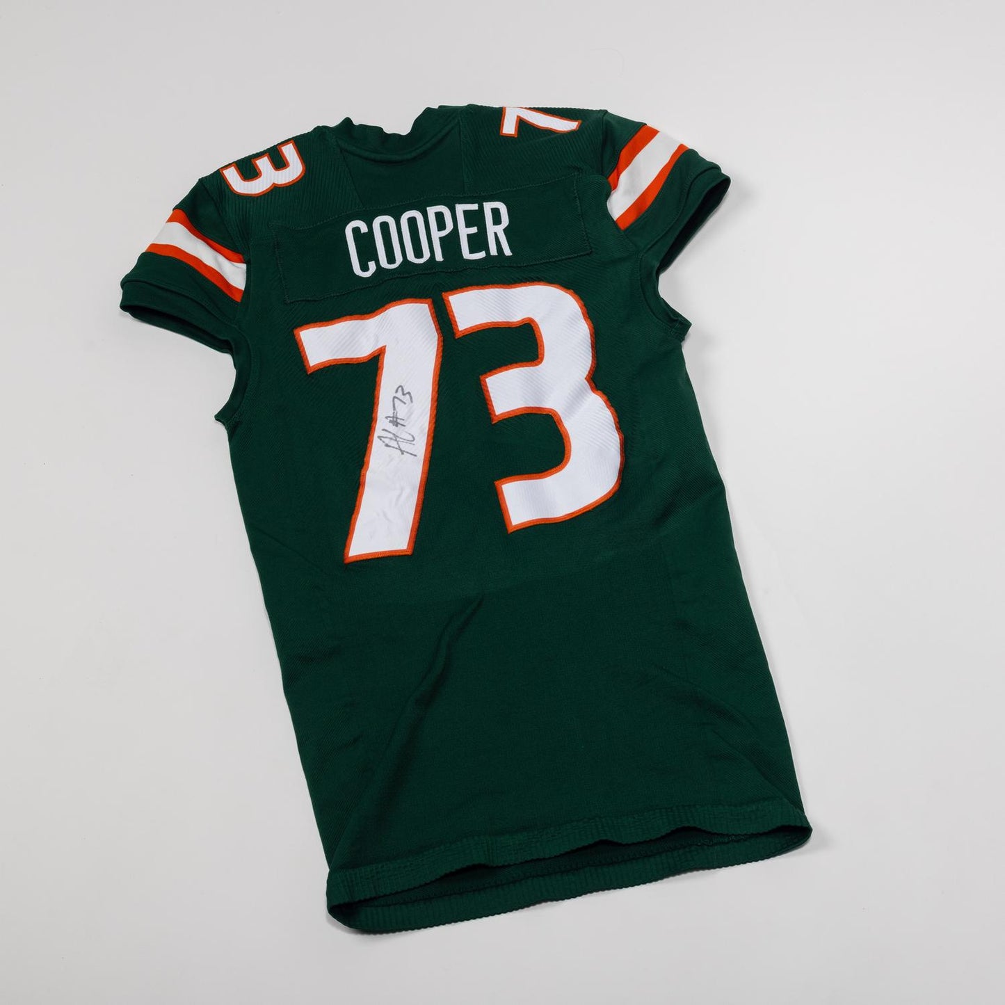 adidas Miami Hurricanes 2023 Student Athlete #73 Anez Cooper Autographed Green Game-Worn Football Jersey