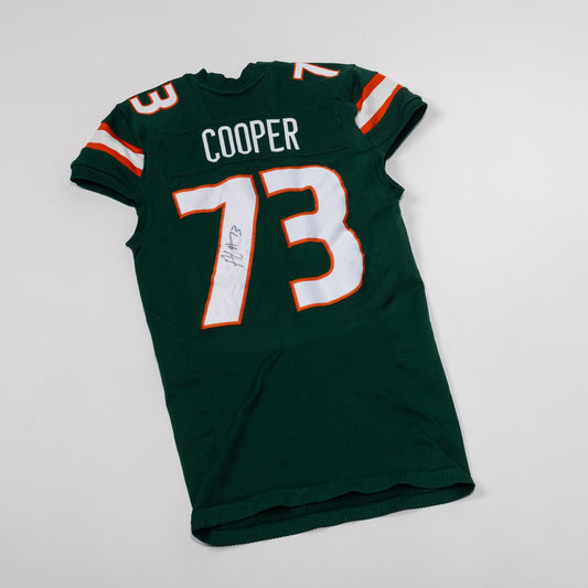 adidas Miami Hurricanes 2023 Student Athlete #73 Anez Cooper Autographed Green Game-Worn Football Jersey