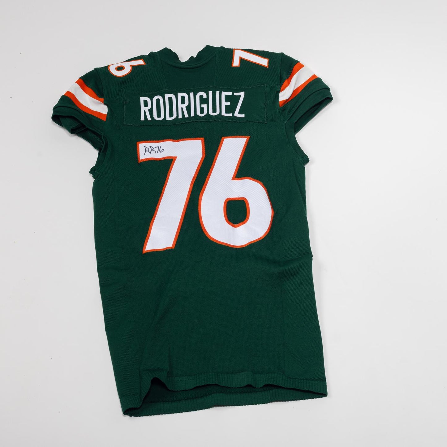 adidas Miami Hurricanes 2023 Student Athlete #76 Ryan Rodriguez Autographed Green Game-Worn Football Jersey