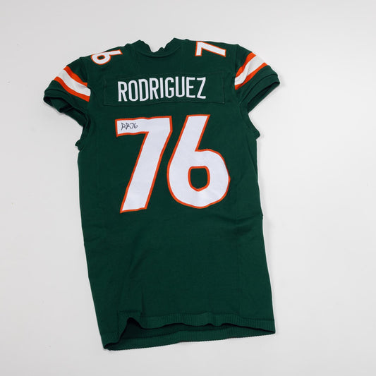 adidas Miami Hurricanes 2023 Student Athlete #76 Ryan Rodriguez Autographed Green Game-Worn Football Jersey