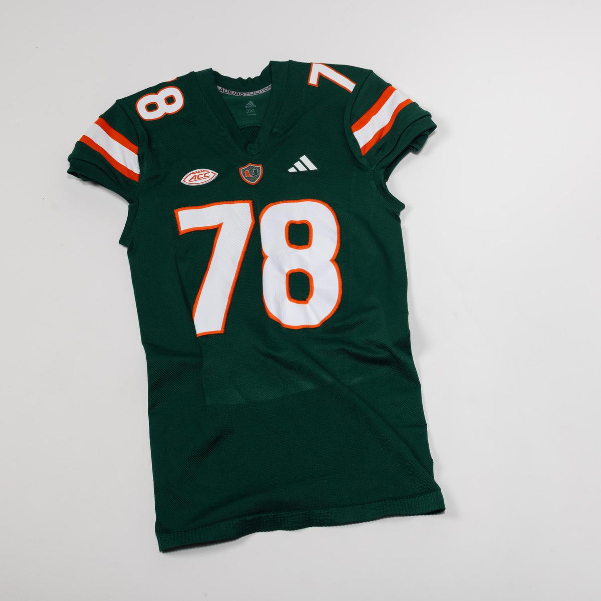 adidas Miami Hurricanes 2023 Student Athlete #78 Matthew McCoy Autographed Green Game-Worn Football Jersey
