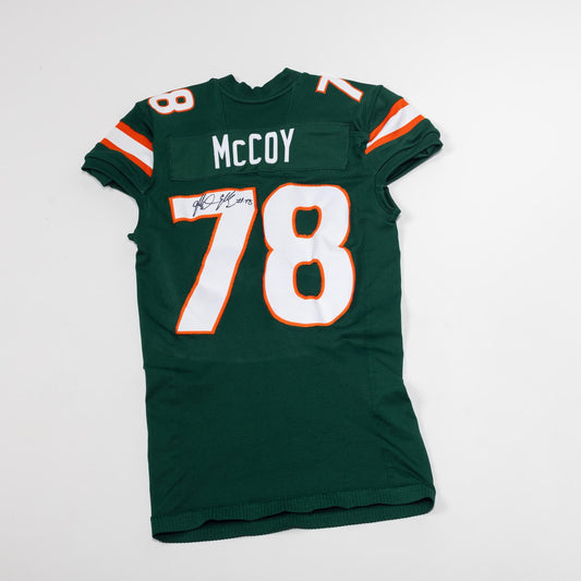 adidas Miami Hurricanes 2023 Student Athlete #78 Matthew McCoy Autographed Green Game-Worn Football Jersey